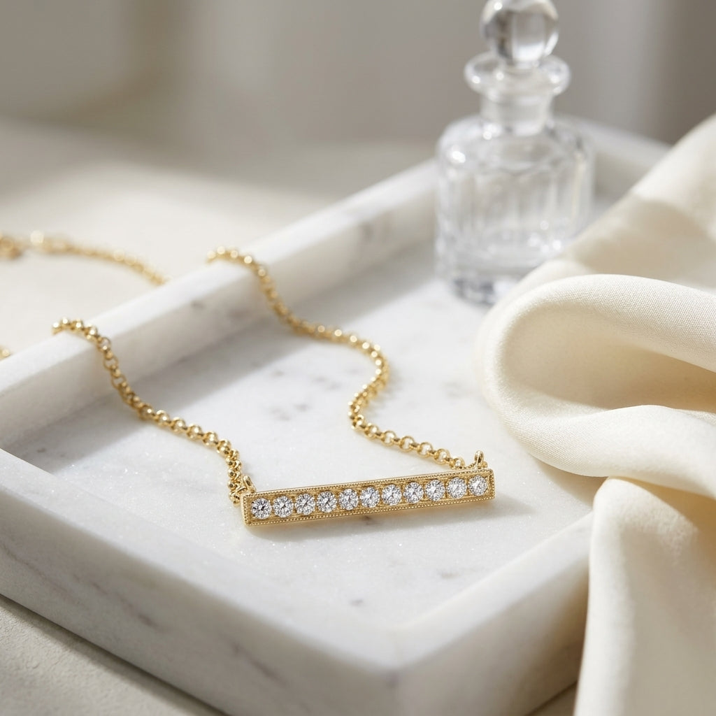 Diamond Bar Necklace In 14k Yellow Gold 16 Inch Length — atelier still life