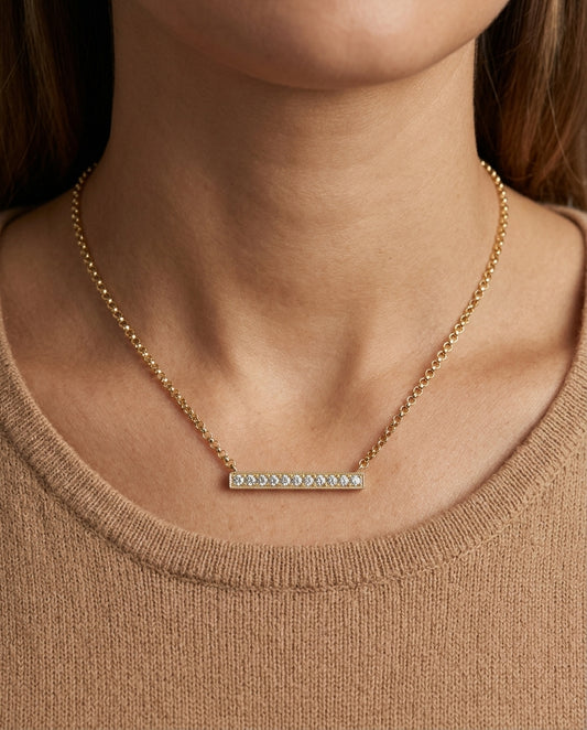 Diamond Bar Necklace In 14k Yellow Gold 16 Inch Length — editorial close-up