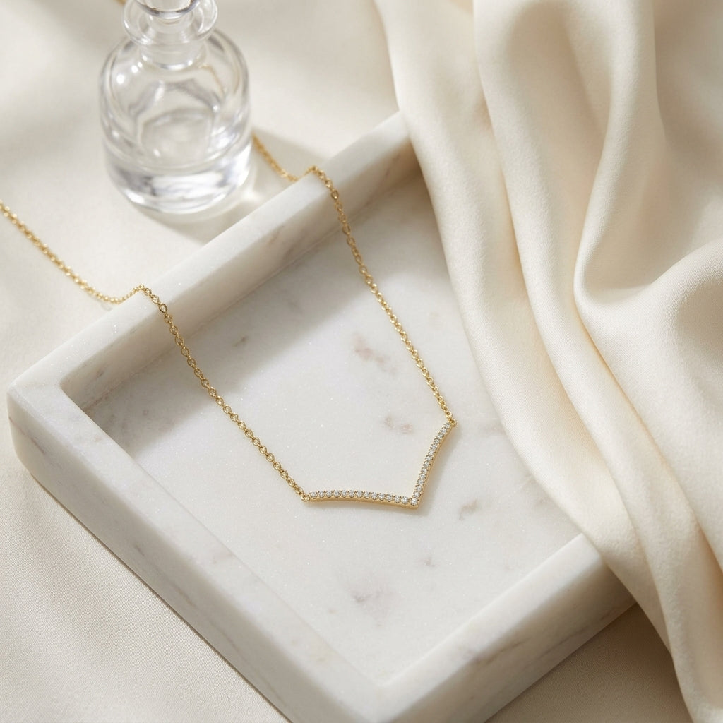 Diamond Chevron Necklace In 14k Yellow Gold ( 18 Inch) — atelier still life