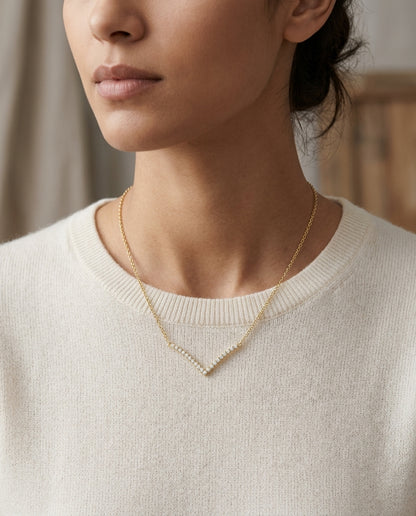 Diamond Chevron Necklace In 14k Yellow Gold ( 18 Inch) — editorial close-up