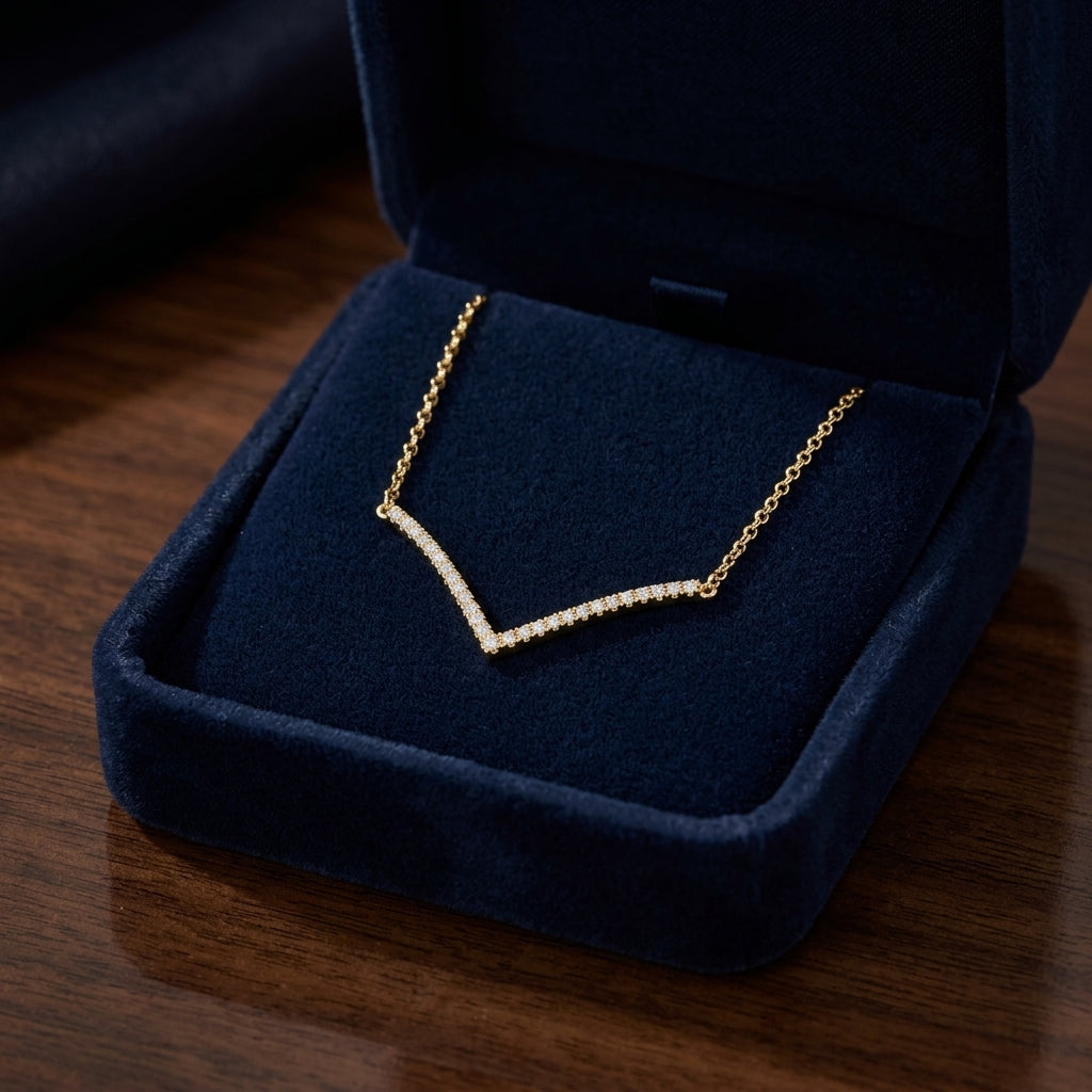Diamond Chevron Necklace In 14k Yellow Gold ( 18 Inch) — gift presentation