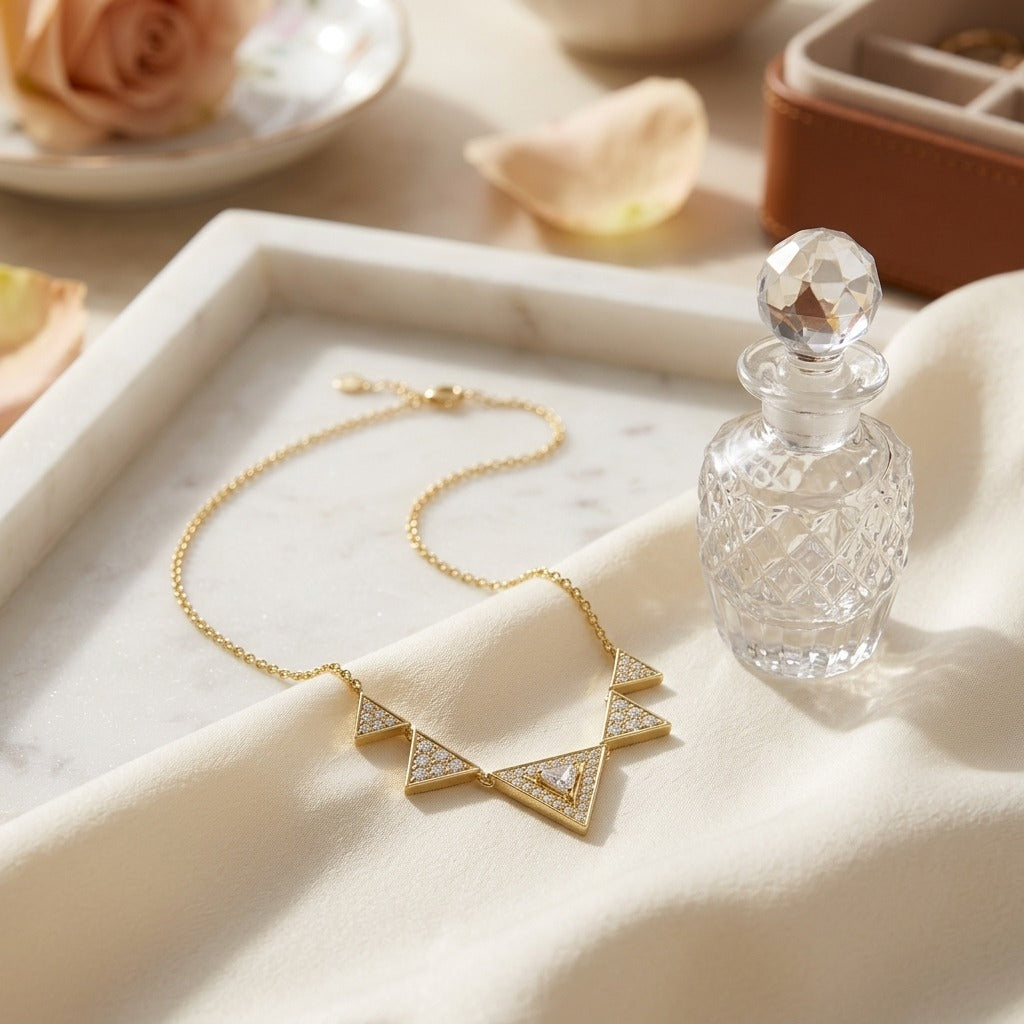 Diamond Trillion Triangle Necklace In 14k Yellow Gold — marble silk