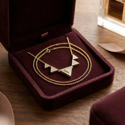 Diamond Trillion Triangle Necklace In 14k Yellow Gold — velvet box