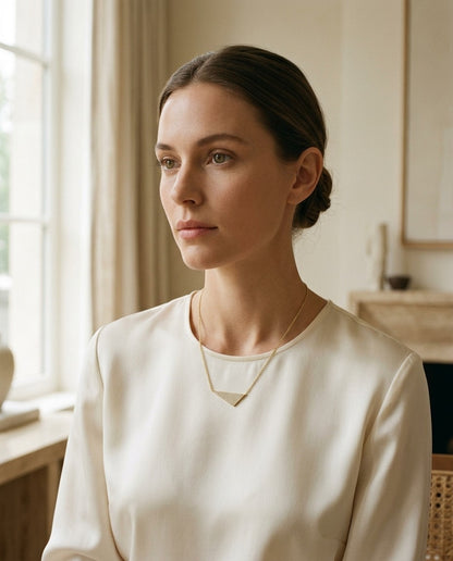 Diamond Micro-Pave Assymetric Triangle Necklace in 14k Yellow Gold 16-18in Adj Chain — portrait full