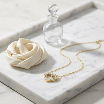 Double Heart 1/2ctw Diamond Necklace in 14K Yellow Gold - editorial hero