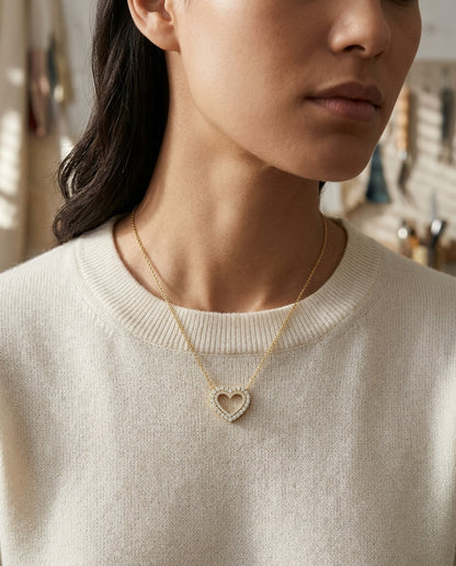 Double Heart 1/2ctw Diamond Necklace in 14K Yellow Gold - lifestyle