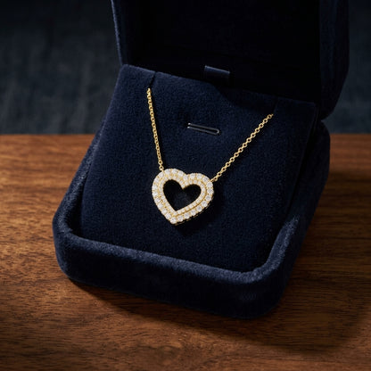 Double Heart 1/2ctw Diamond Necklace in 14K Yellow Gold - presentation