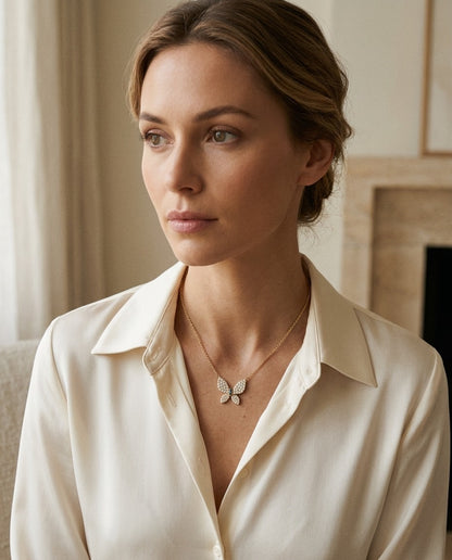 Diamond 1/2ctw & Blue Sapphire Necklace 16-18 Adj Chain Set in 14k Yellow Gold — portrait full