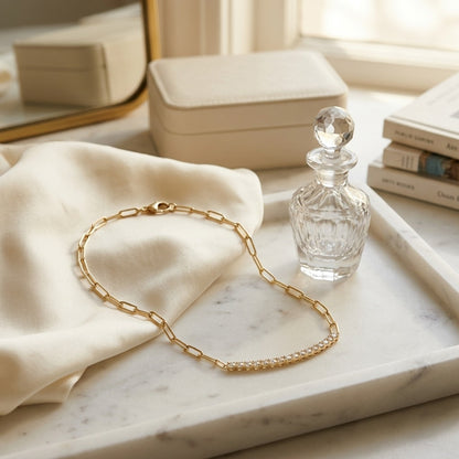 Ruby and Diamond Curved Bar 9/10ctw Paperclip Chain 16" Necklace in 14k Yellow Gold — marble silk