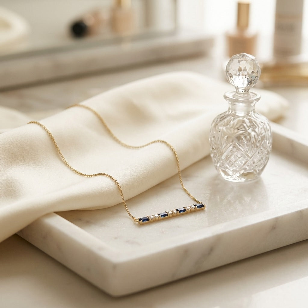 Citrine Bar with Round Diamond Necklace in 14k Yellow Gold — marble silk