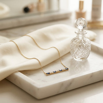 Citrine Bar with Round Diamond Necklace in 14k Yellow Gold — marble silk