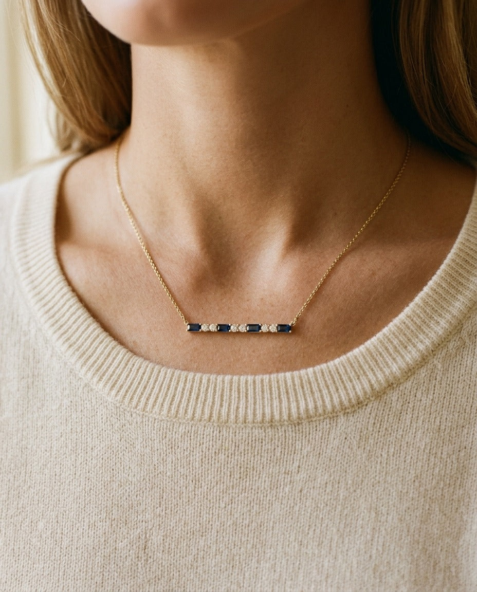 Citrine Bar with Round Diamond Necklace in 14k Yellow Gold — portrait close