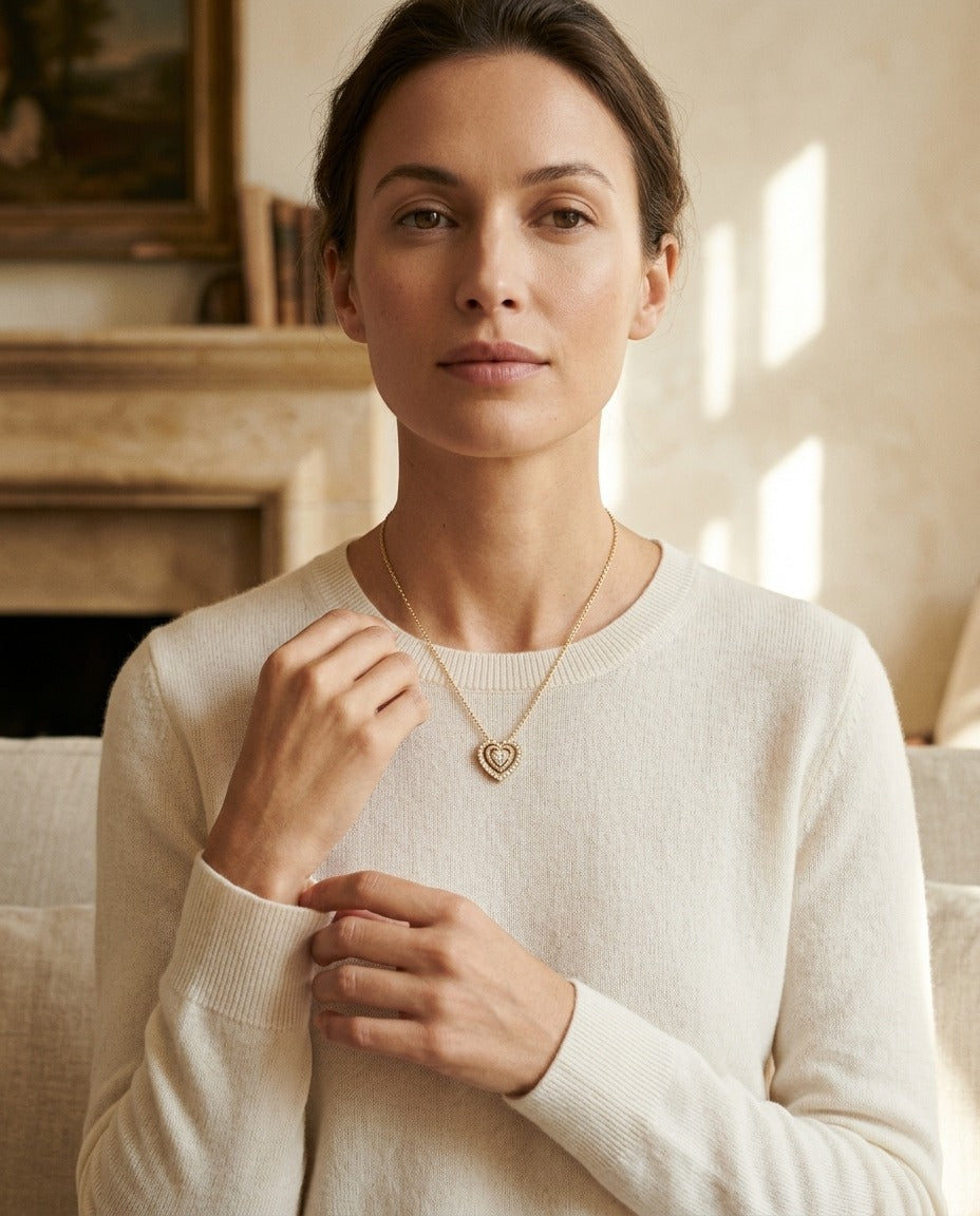 Diamond Heart Necklace in 14k Yellow Gold 3/8ctw 16-18 Inch Adjustable Chain — portrait close