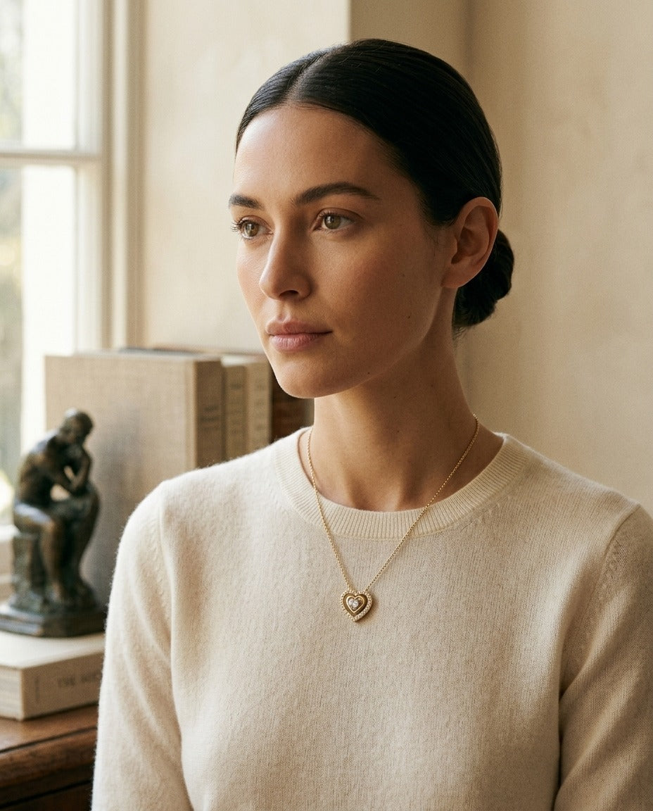 Diamond Heart Necklace in 14k Yellow Gold 3/8ctw 16-18 Inch Adjustable Chain — portrait full
