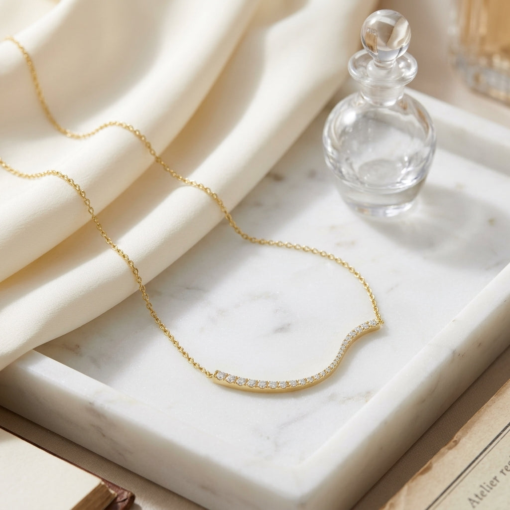 Diamond Wave Necklace in 14k Yellow Gold 1/2ctw — atelier still life