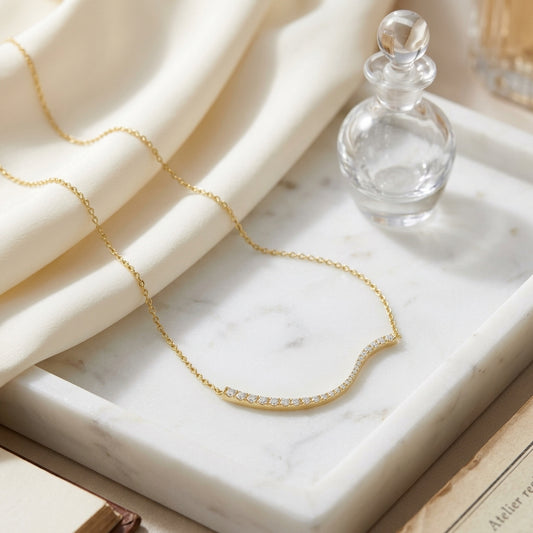 Diamond Wave Necklace in 14k Yellow Gold 1/2ctw — atelier still life