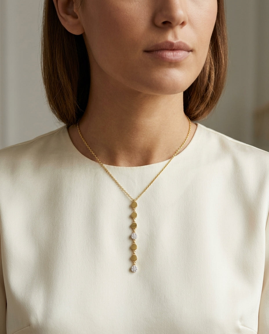 Diamond Linear Drop Necklace in 14k Yellow Gold 1/10ctw — editorial close-up