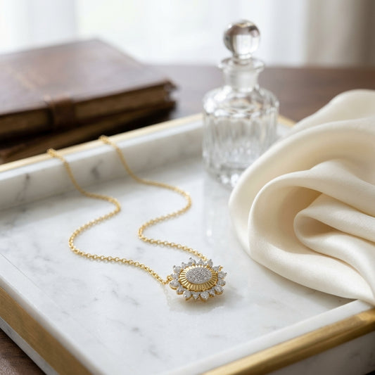 Diamond Sideways Oval Sunray Necklace in 14k Yellow Gold 3/8ctw — atelier still life
