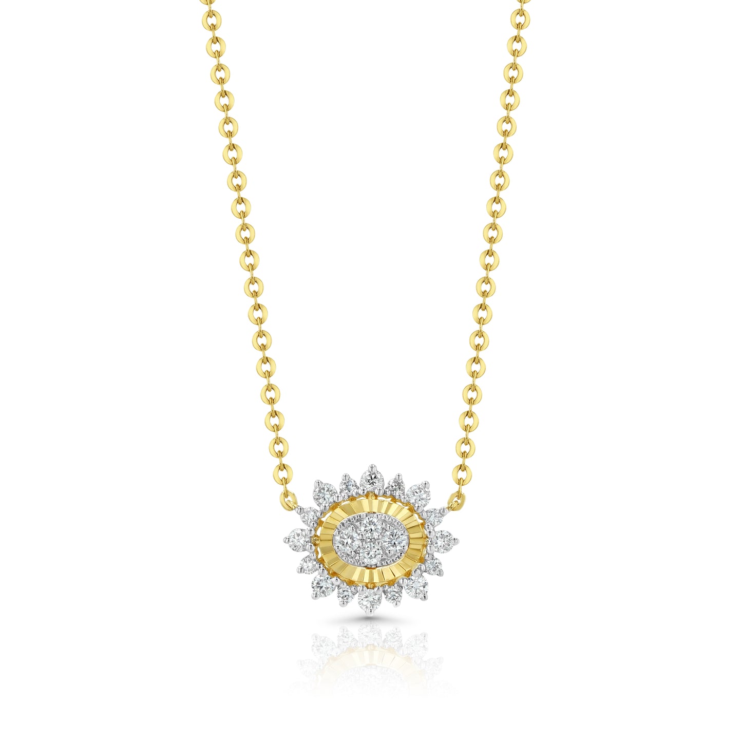 Diamond Sideways Oval Sunray Necklace in 14K Yellow Gold 3/8ctw