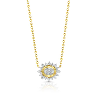 Diamond Sideways Oval Sunray Necklace in 14K Yellow Gold 3/8ctw