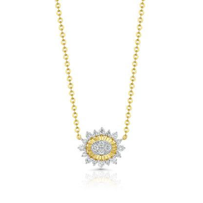Diamond Sideways Oval Sunray Necklace in 14K Yellow Gold 3/8ctw