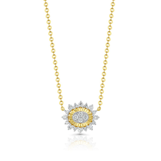 Diamond Sideways Oval Sunray Necklace in 14K Yellow Gold 3/8ctw