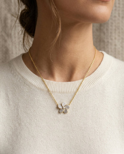Diamond Flower Necklace in 14k Yellow Gold 1/3ctw — editorial close-up