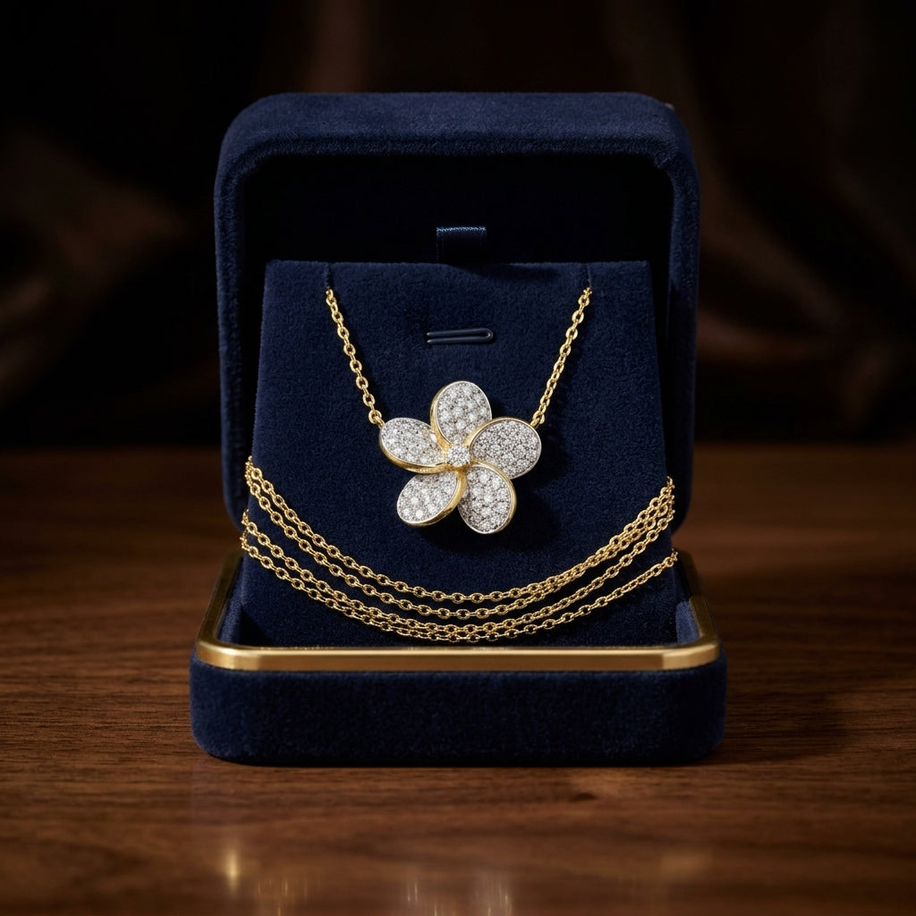 Diamond Flower Necklace in 14k Yellow Gold 1/3ctw — gift presentation