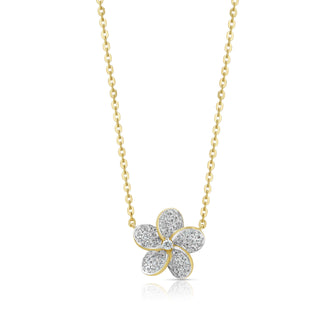 Diamond Flower Necklace in 14K Yellow Gold 1/3ctw