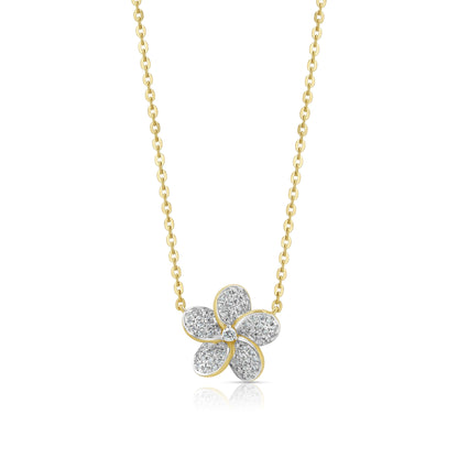 Diamond Flower Necklace in 14K Yellow Gold 1/3ctw
