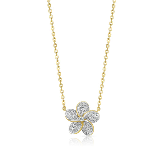 Diamond Flower Necklace in 14K Yellow Gold 1/3ctw