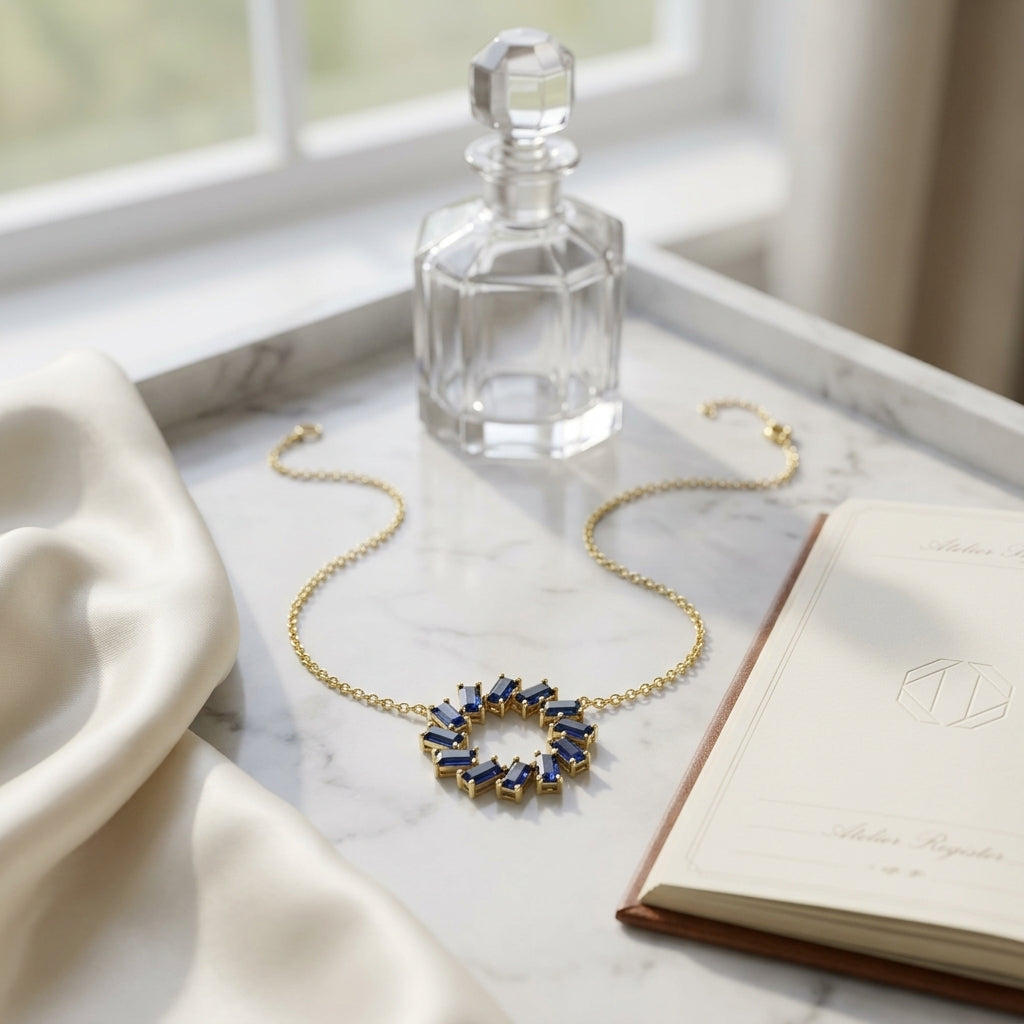 Sapphire Baguette Wreath Necklace In 14k Yellow Gold — atelier still life