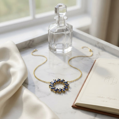 Sapphire Baguette Wreath Necklace In 14k Yellow Gold — atelier still life