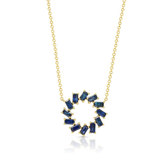 Sapphire Baguette Wreath Necklace In 14k Yellow Gold