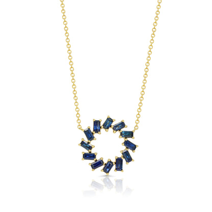 Sapphire Baguette Wreath Necklace In 14k Yellow Gold