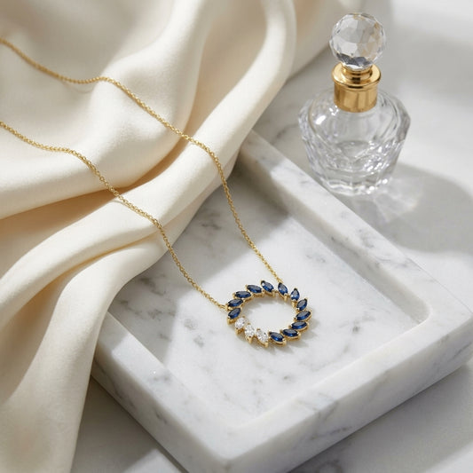 Sapphire And Diamond Marquise Wreath Necklace In 14k Yellow Gold 1/5ctw — atelier still life