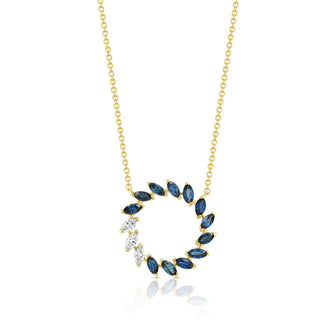Sapphire And Diamond Marquise Wreath Necklace In 14k Yellow Gold 1/5ctw