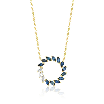 Sapphire And Diamond Marquise Wreath Necklace In 14k Yellow Gold 1/5ctw