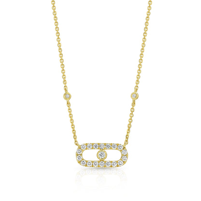 Paperclip Bezel Diamond Necklace in 14k Yellow Gold 1/3ctw