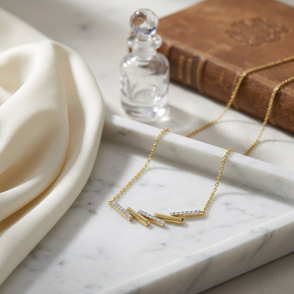 Stacked Bar Diamond Necklace in 14k Yellow Gold 1/4ctw — atelier still life