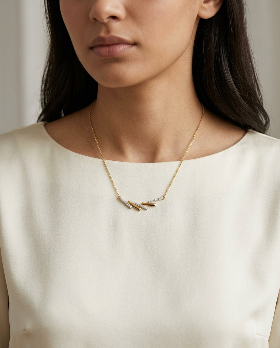 Stacked Bar Diamond Necklace in 14k Yellow Gold 1/4ctw — editorial close-up