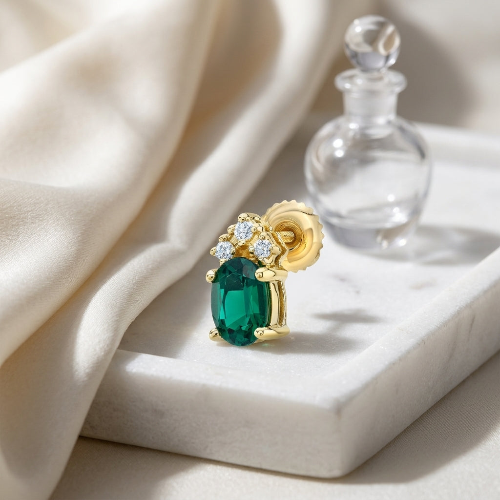 Diamond And Emerald Earrings In 14k Yellow Gold — atelier still life