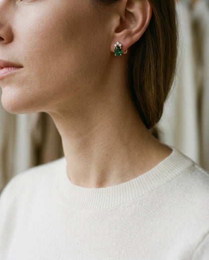 Diamond And Emerald Earrings In 14k Yellow Gold — editorial close-up