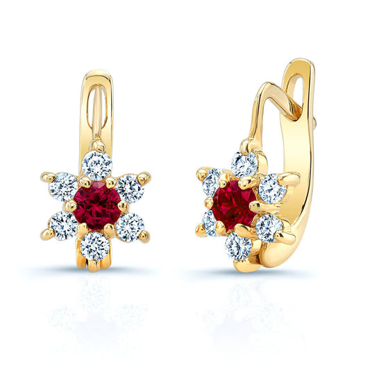 Ruby And Diamond Earrings In 14k Yellow Gold (1/3 Ct. Tw)