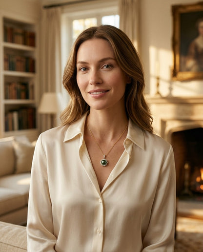 Black Tahitian Pearl And Diamond Prong Halo Pendant 14k Yellow Gold — portrait full
