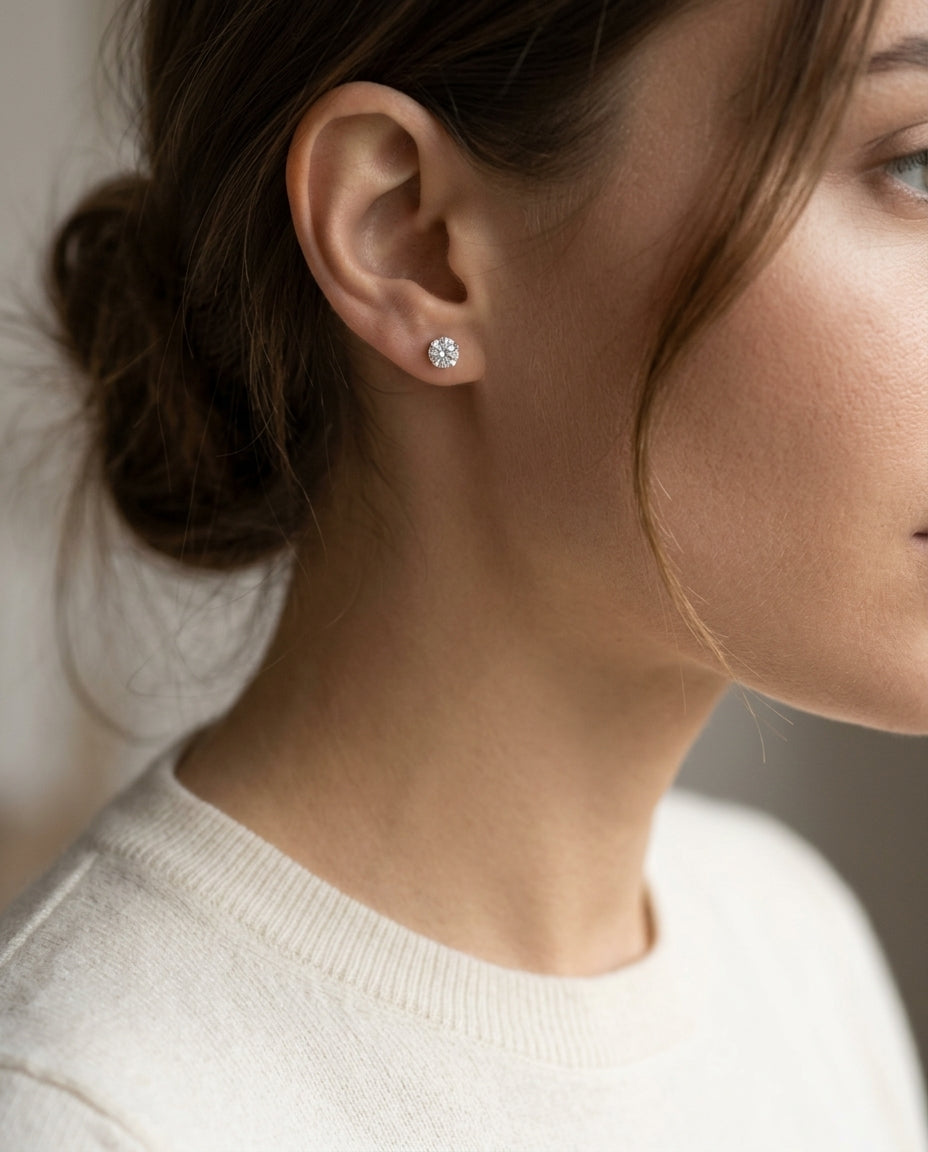 14k Yellow Gold 3-prong Round Brilliant Diamond Stud Earrings (0.75 Ct. T.w., Si1-si2 Clarity, J-k Color) — editorial close-up