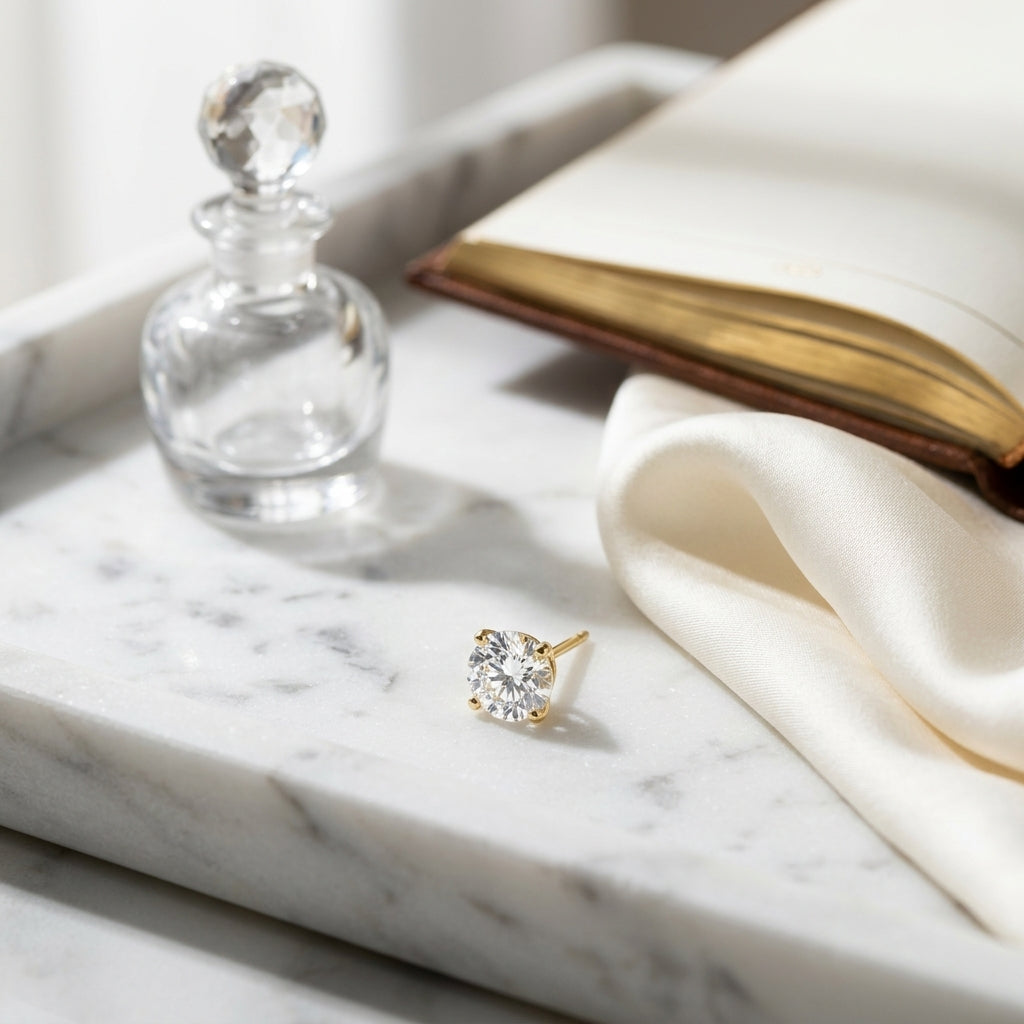 14k Yellow Gold 3-prong Round Brilliant Diamond Stud Earrings (1 Ct. T.w., Si1-si2 Clarity, H-i Color) — atelier still life