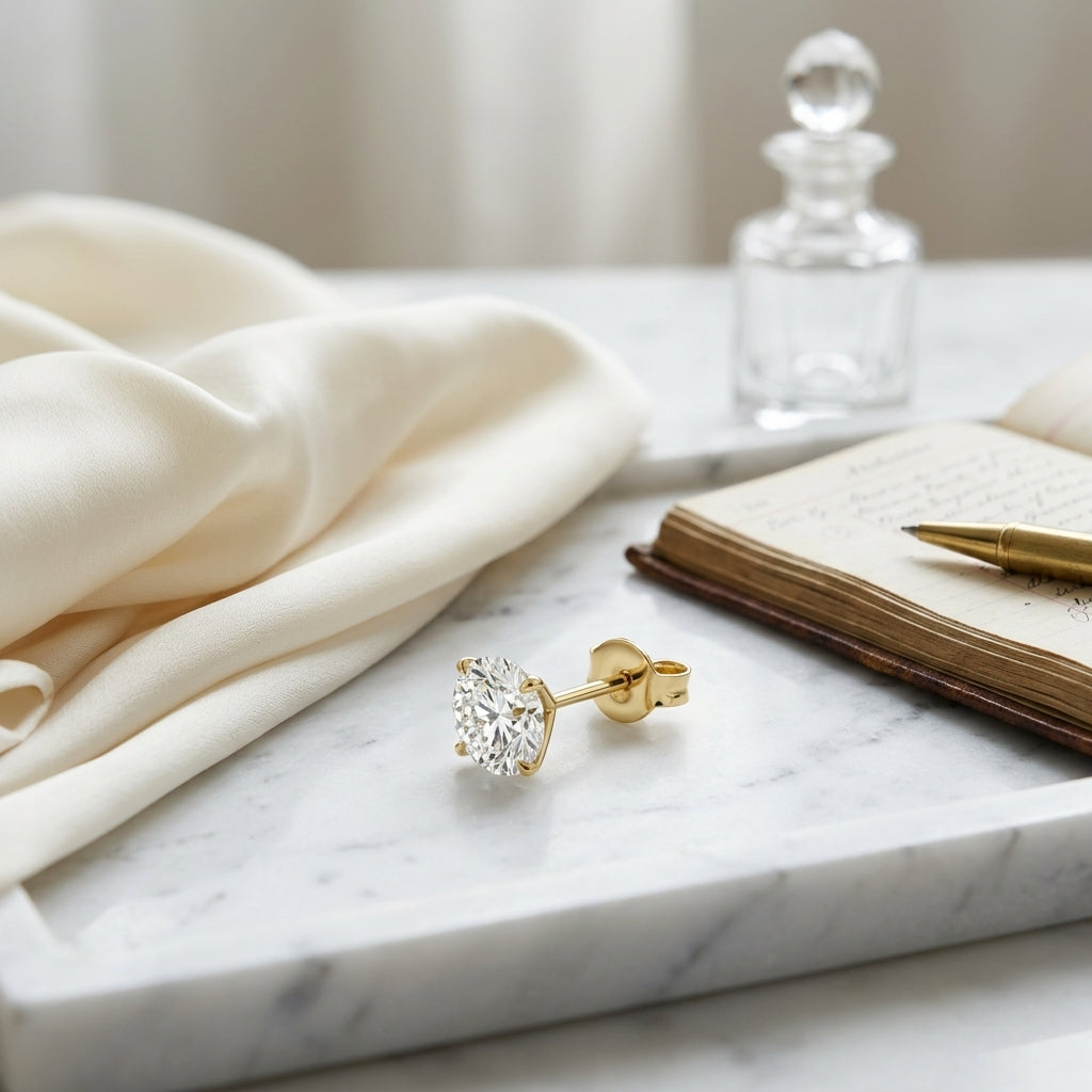 14k Yellow Gold 3-prong Round Brilliant Diamond Stud Earrings (1 Ct. T.w., Si1-si2 Clarity, J-k Color) — atelier still life
