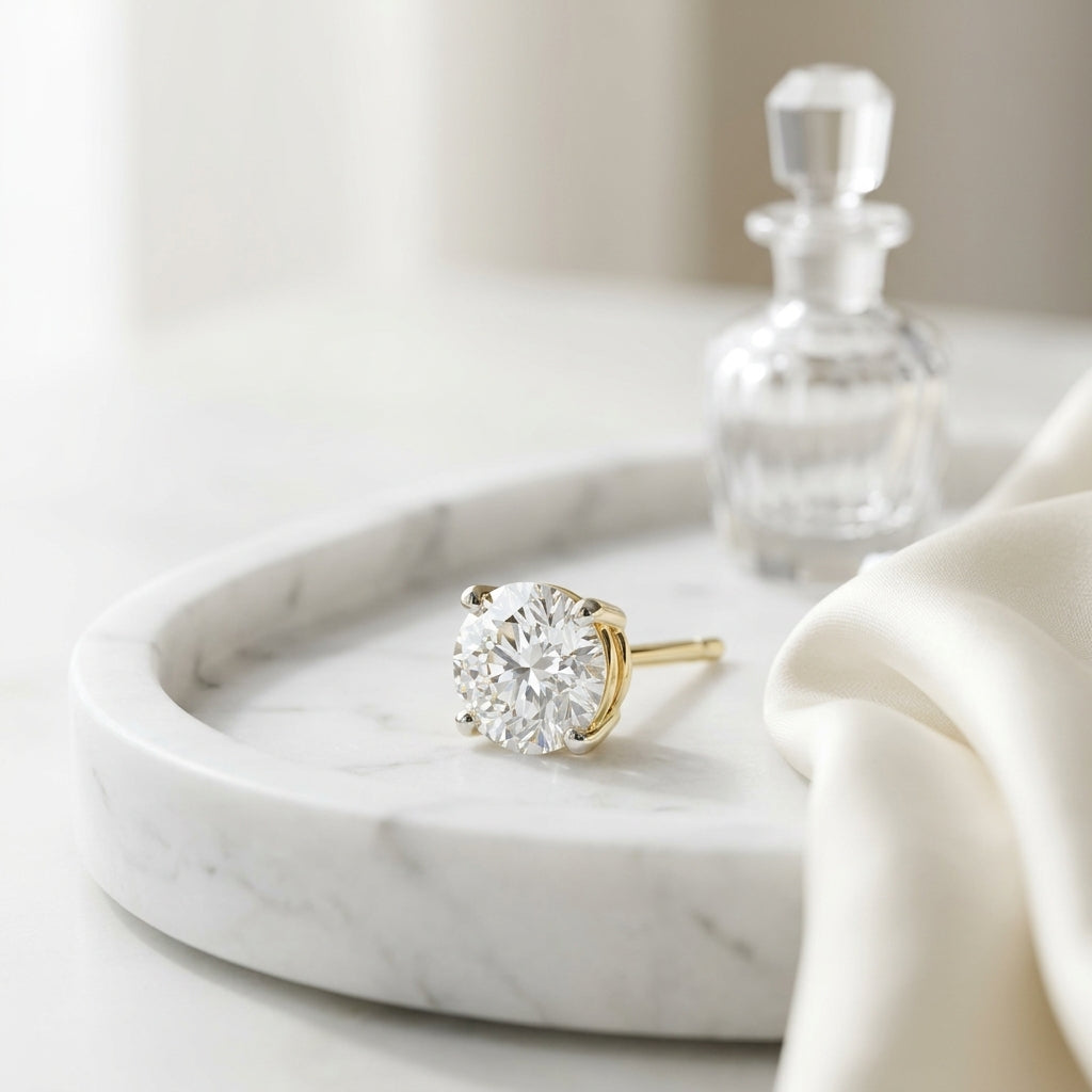 14k Yellow Gold 3-prong Round Brilliant Diamond Stud Earrings (1.47 Ct. T.w., Si1-si2 Clarity, H-i Color) — atelier still life