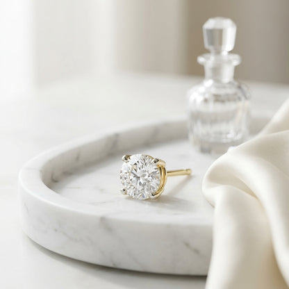14k Yellow Gold 3-prong Round Brilliant Diamond Stud Earrings (1.47 Ct. T.w., Si1-si2 Clarity, H-i Color) — atelier still life